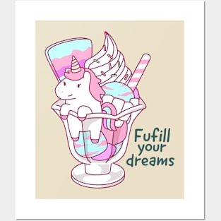 Rainbow Ice Cream Unicorn Posters and Art